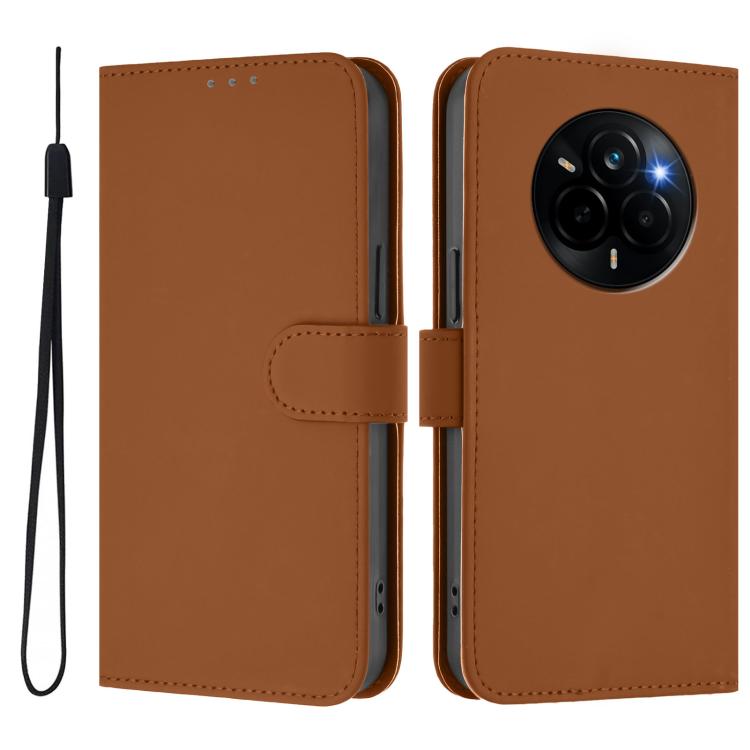 For Realme Narzo 80 Pro Skin Feel Solid Color Leather Phone Case with Lanyard
