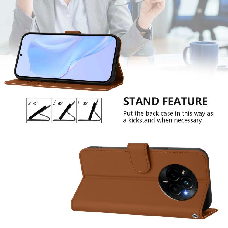 For Realme Narzo 80 Pro Skin Feel Solid Color Leather Phone Case with Lanyard