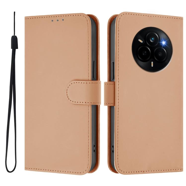 For Realme Narzo 80 Pro Skin Feel Solid Color Leather Phone Case with Lanyard