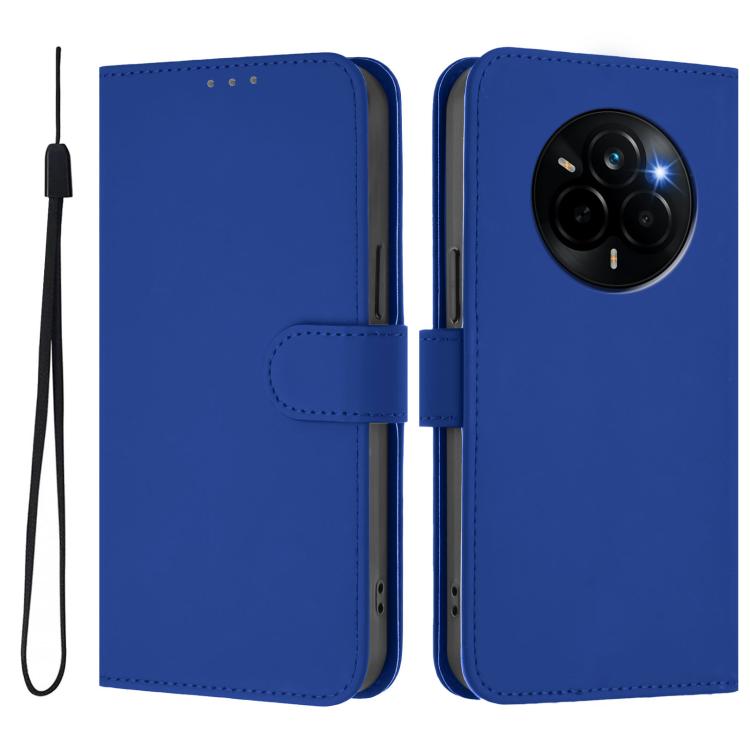 For Realme Narzo 80 Pro Skin Feel Solid Color Leather Phone Case with Lanyard