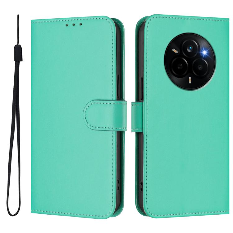 For Realme Narzo 80 Pro Skin Feel Solid Color Leather Phone Case with Lanyard