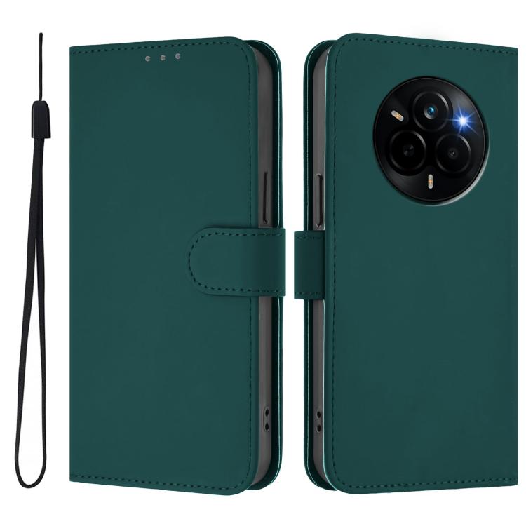 For Realme Narzo 80 Pro Skin Feel Solid Color Leather Phone Case with Lanyard