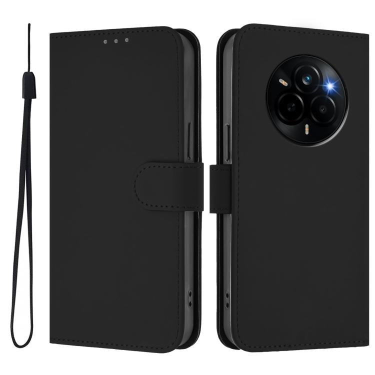 For Realme Narzo 80 Pro Skin Feel Solid Color Leather Phone Case with Lanyard