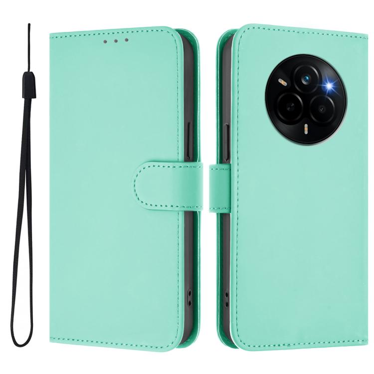 For Realme Narzo 80 Pro Skin Feel Solid Color Leather Phone Case with Lanyard