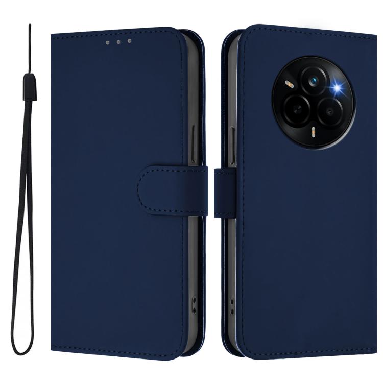 For Realme Narzo 80 Pro Skin Feel Solid Color Leather Phone Case with Lanyard