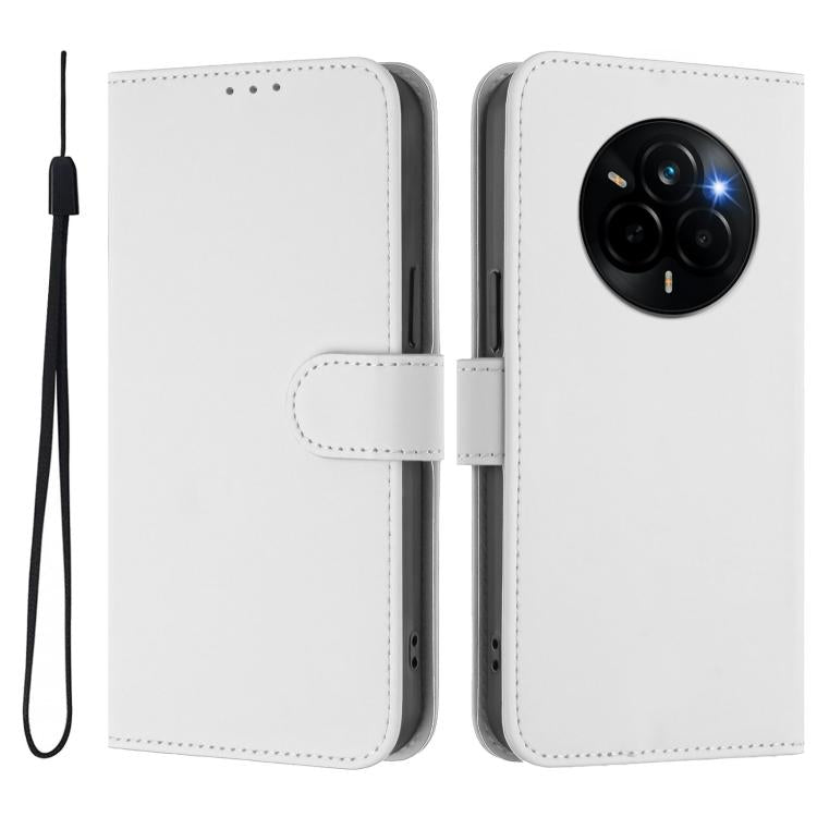 For Realme Narzo 80 Pro Skin Feel Solid Color Leather Phone Case with Lanyard