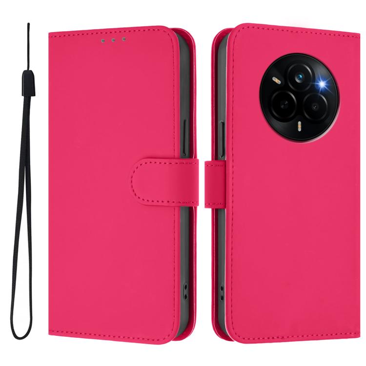 For Realme Narzo 80 Pro Skin Feel Solid Color Leather Phone Case with Lanyard