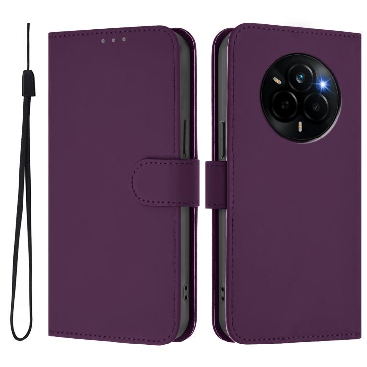 For Realme Narzo 80 Pro Skin Feel Solid Color Leather Phone Case with Lanyard