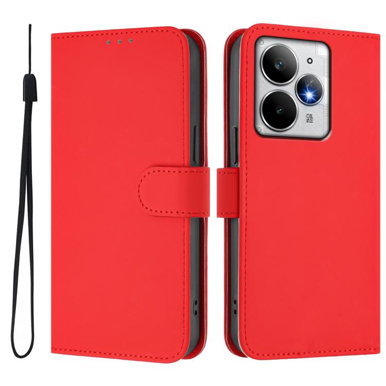 For Realme Neo7 Turbo 5G Skin Feel Solid Color Leather Phone Case with Lanyard