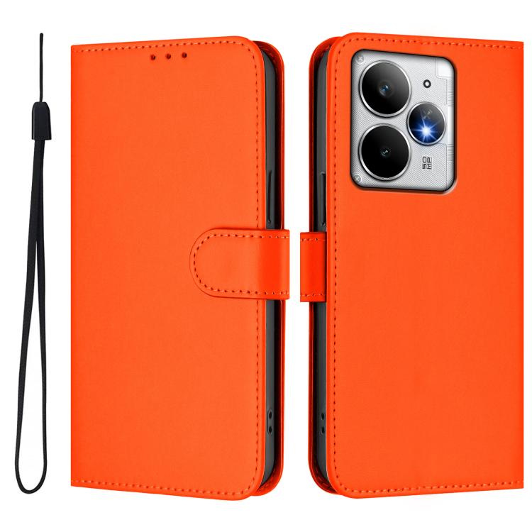 For Realme Neo7 Turbo 5G Skin Feel Solid Color Leather Phone Case with Lanyard
