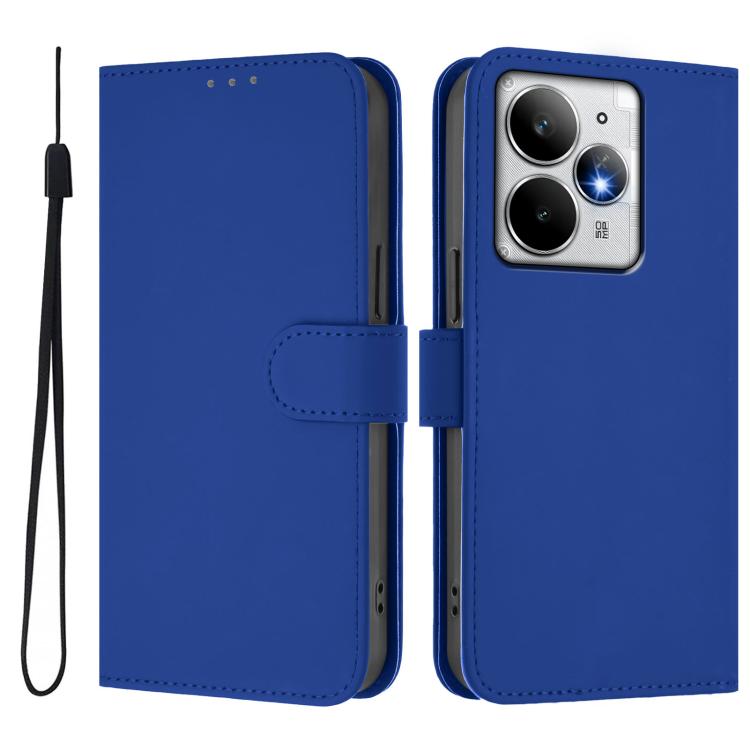 For Realme Neo7 Turbo 5G Skin Feel Solid Color Leather Phone Case with Lanyard