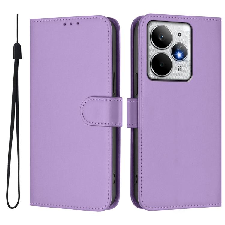 For Realme Neo7 Turbo 5G Skin Feel Solid Color Leather Phone Case with Lanyard