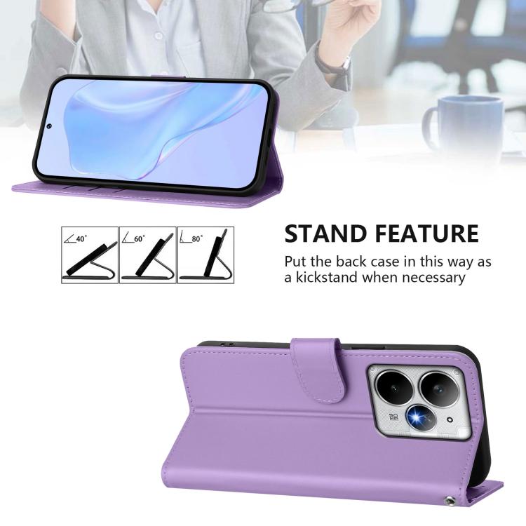 For Realme Neo7 Turbo 5G Skin Feel Solid Color Leather Phone Case with Lanyard