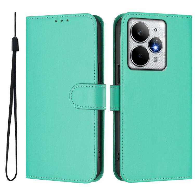 For Realme Neo7 Turbo 5G Skin Feel Solid Color Leather Phone Case with Lanyard