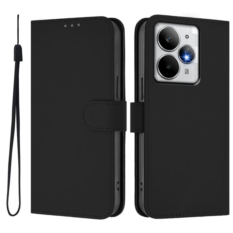 For Realme Neo7 Turbo 5G Skin Feel Solid Color Leather Phone Case with Lanyard
