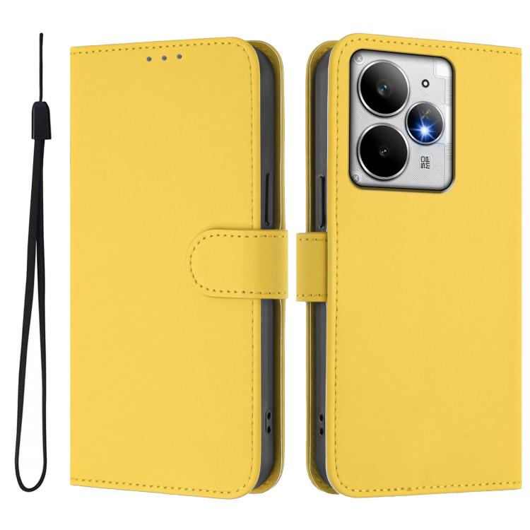For Realme Neo7 Turbo 5G Skin Feel Solid Color Leather Phone Case with Lanyard