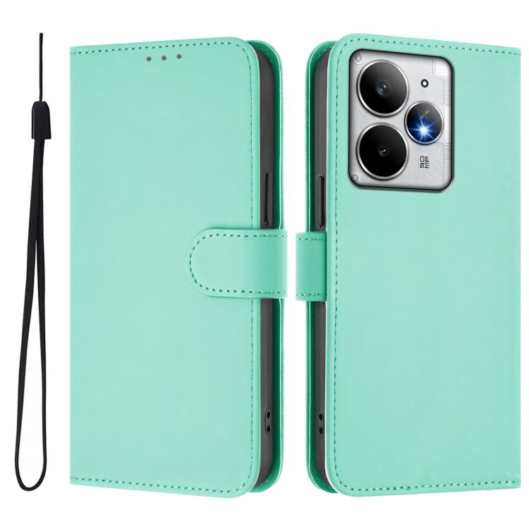 For Realme Neo7 Turbo 5G Skin Feel Solid Color Leather Phone Case with Lanyard