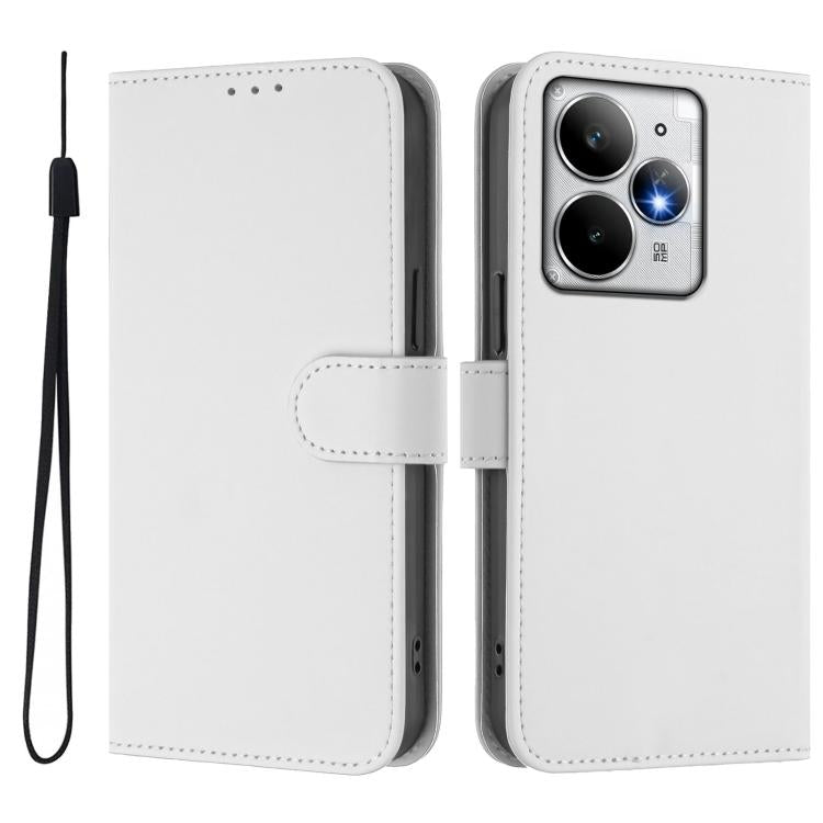 For Realme Neo7 Turbo 5G Skin Feel Solid Color Leather Phone Case with Lanyard