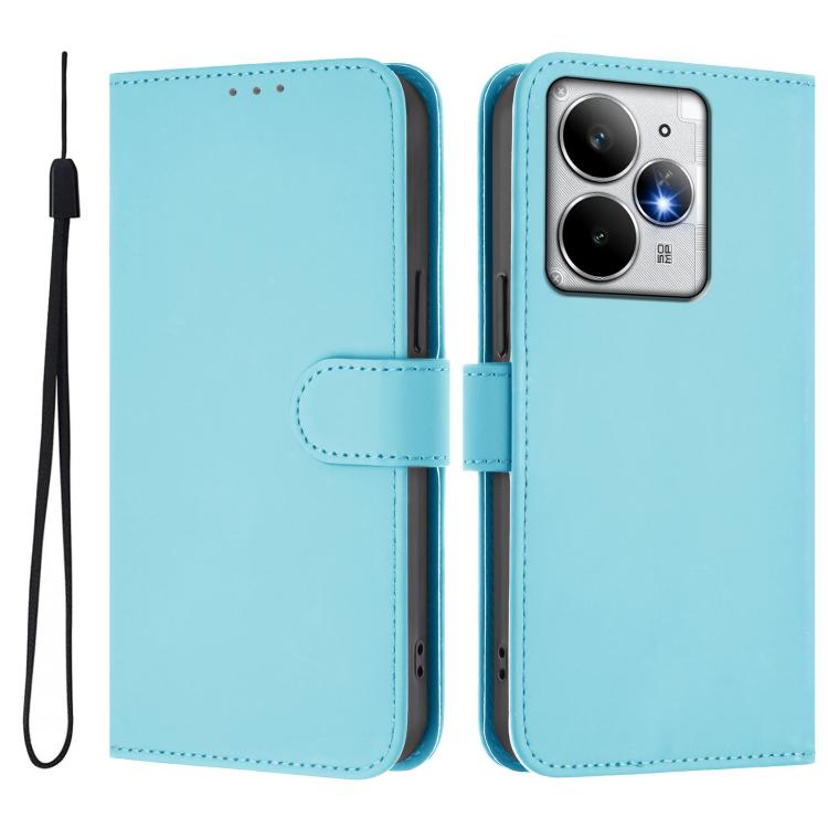 For Realme Neo7 Turbo 5G Skin Feel Solid Color Leather Phone Case with Lanyard