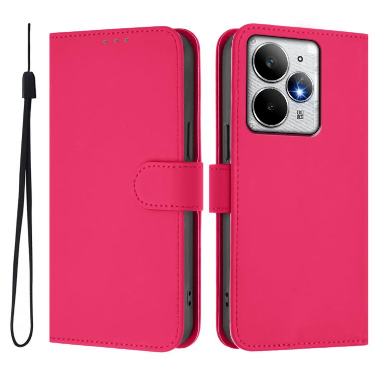 For Realme Neo7 Turbo 5G Skin Feel Solid Color Leather Phone Case with Lanyard
