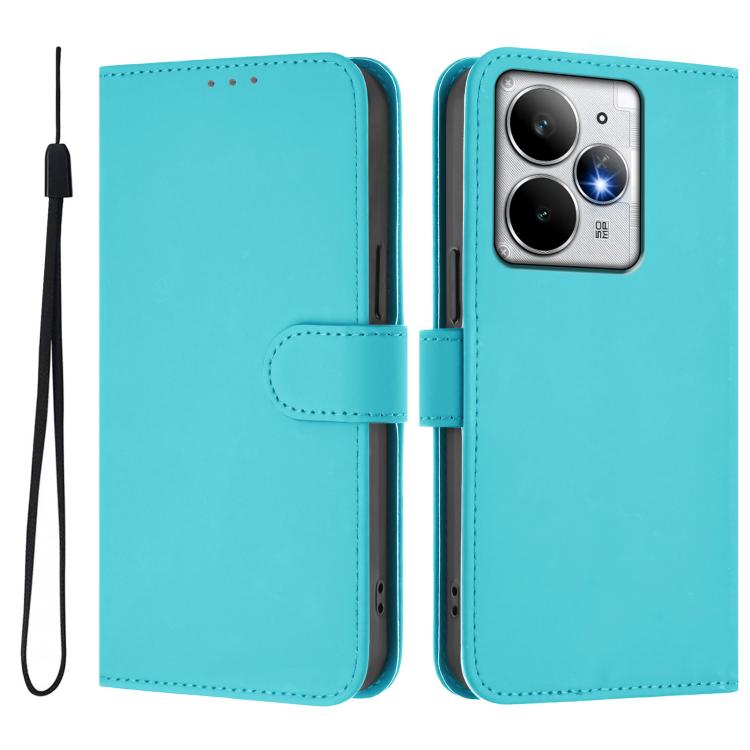 For Realme Neo7 Turbo 5G Skin Feel Solid Color Leather Phone Case with Lanyard