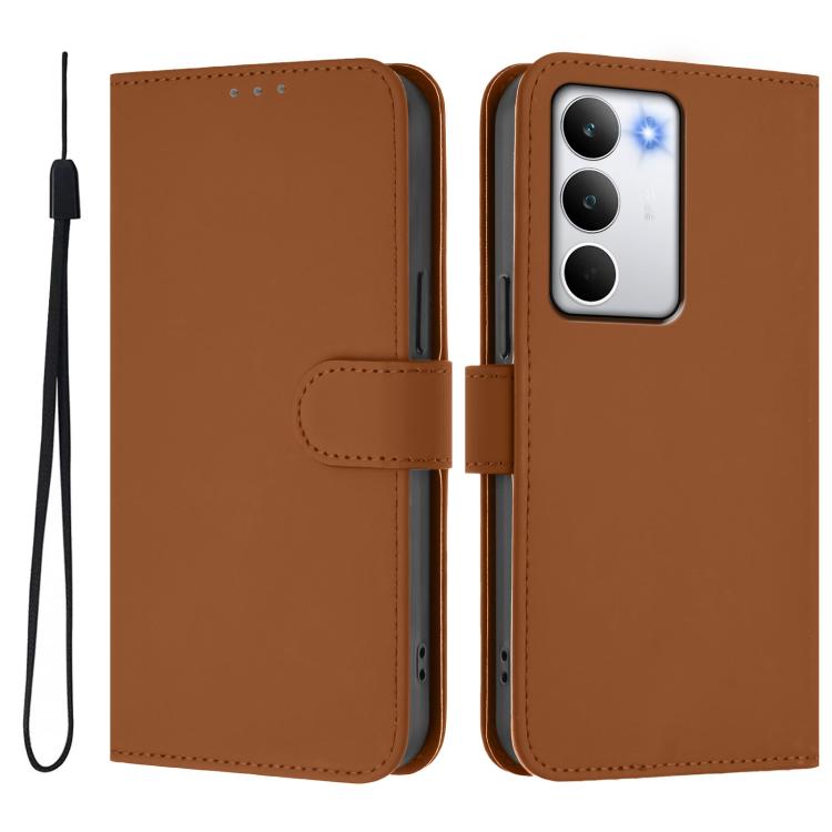 For Realme C71 4G Global Skin Feel Solid Color Leather Phone Case with Lanyard