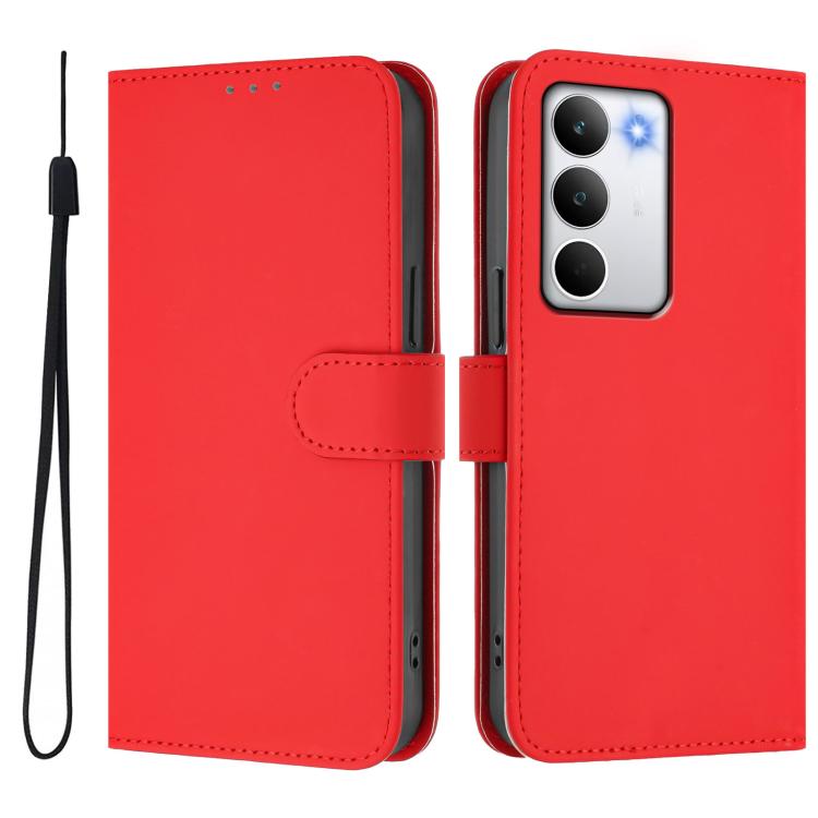 For Realme C71 4G Global Skin Feel Solid Color Leather Phone Case with Lanyard