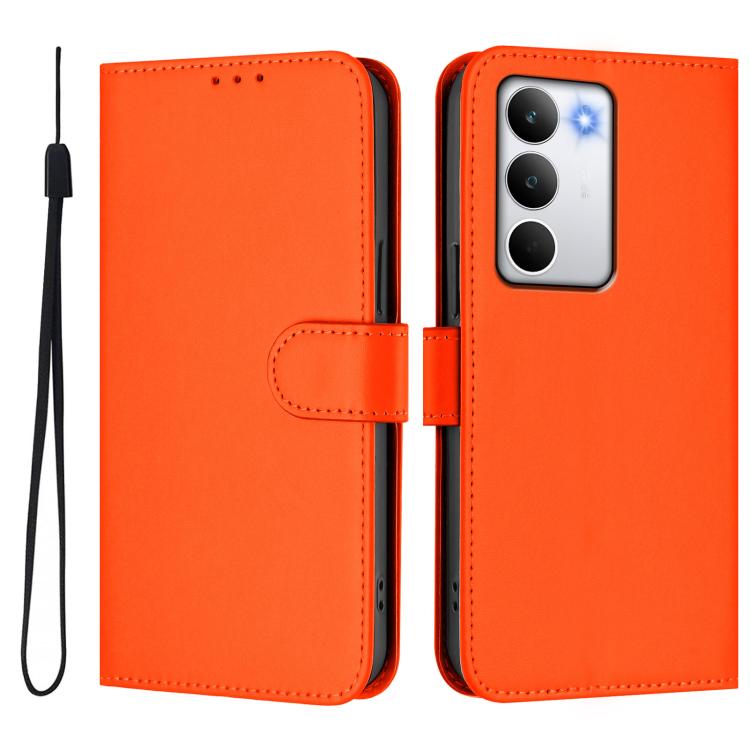 For Realme C71 4G Global Skin Feel Solid Color Leather Phone Case with Lanyard