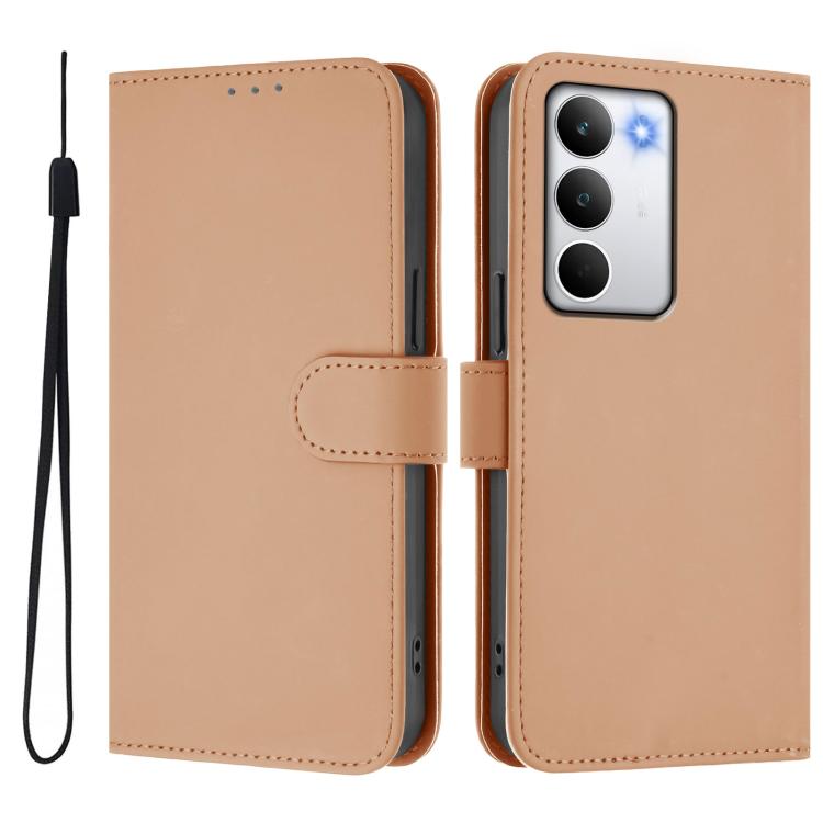 For Realme C71 4G Global Skin Feel Solid Color Leather Phone Case with Lanyard