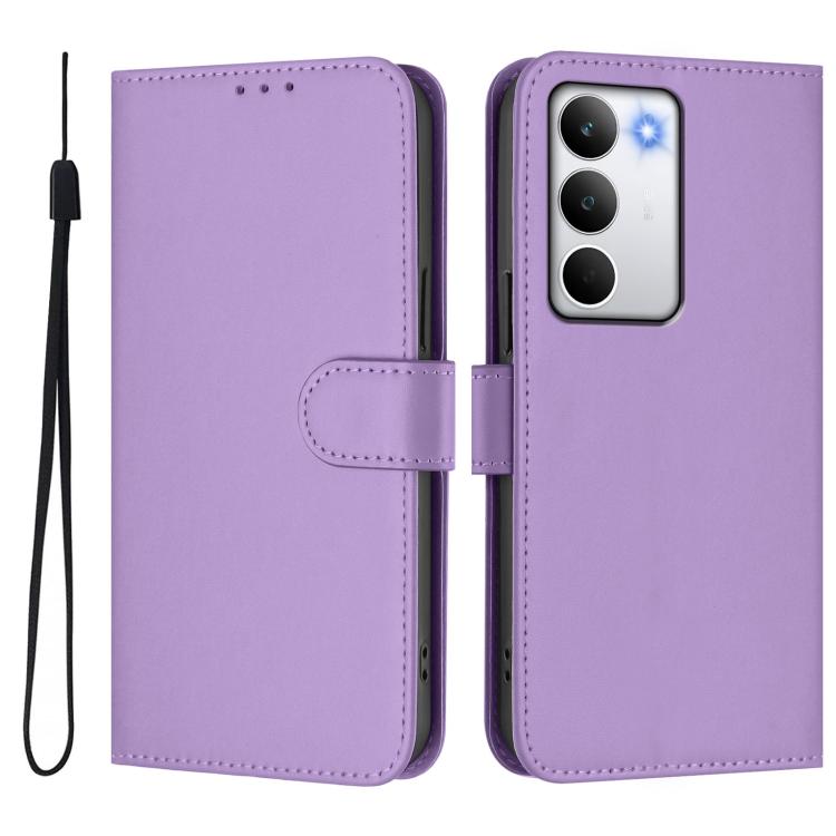 For Realme C71 4G Global Skin Feel Solid Color Leather Phone Case with Lanyard