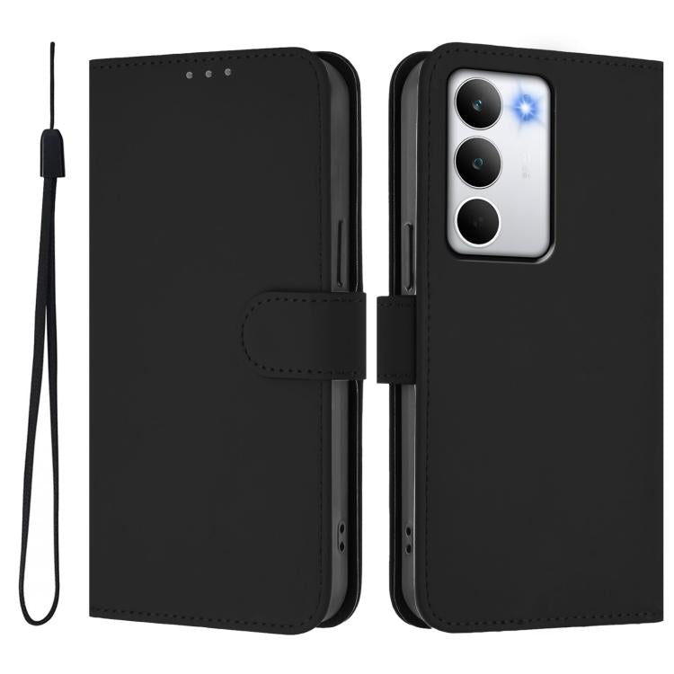For Realme C71 4G Global Skin Feel Solid Color Leather Phone Case with Lanyard