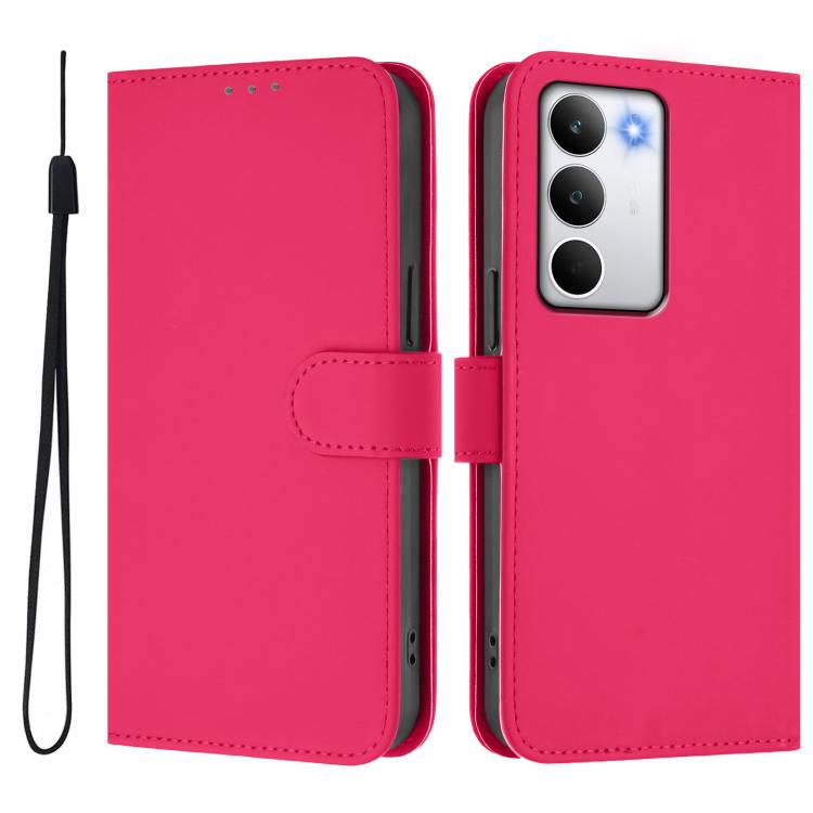 For Realme C71 4G Global Skin Feel Solid Color Leather Phone Case with Lanyard