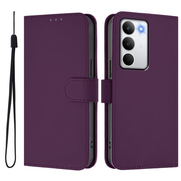 For Realme C71 4G Global Skin Feel Solid Color Leather Phone Case with Lanyard