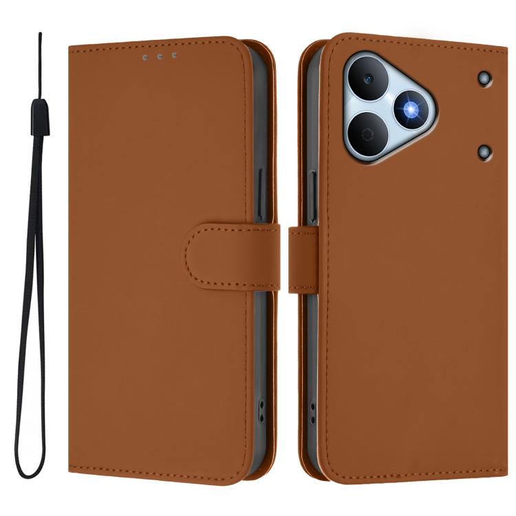 For Realme Note 80 4G Global Skin Feel Solid Color Leather Phone Case with Lanyard
