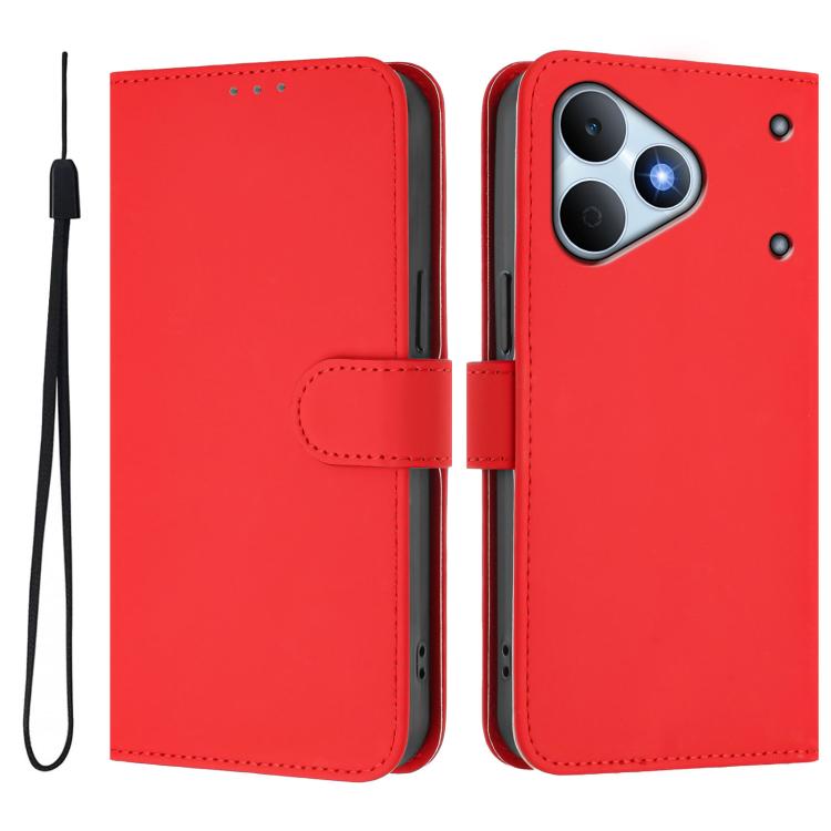 For Realme Note 80 4G Global Skin Feel Solid Color Leather Phone Case with Lanyard