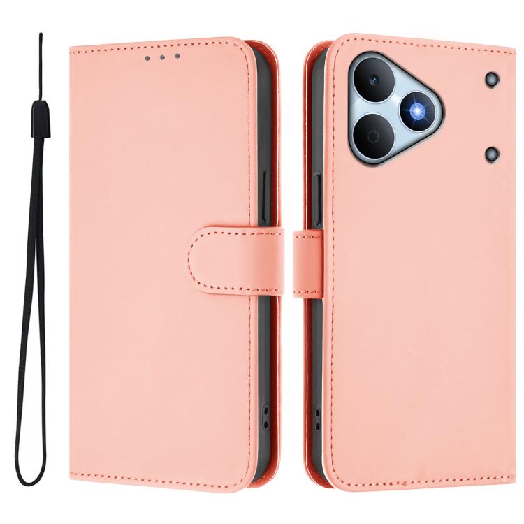 For Realme Note 80 4G Global Skin Feel Solid Color Leather Phone Case with Lanyard