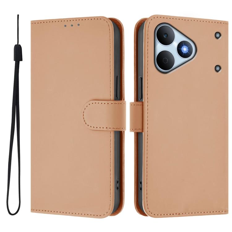 For Realme Note 80 4G Global Skin Feel Solid Color Leather Phone Case with Lanyard