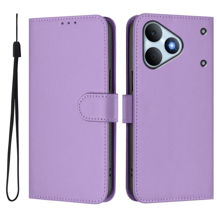 For Realme Note 80 4G Global Skin Feel Solid Color Leather Phone Case with Lanyard
