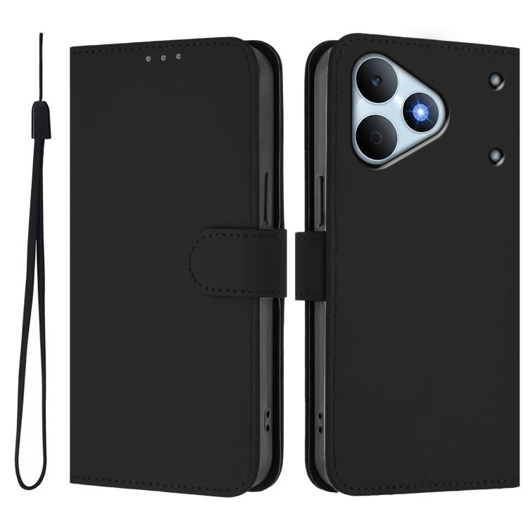 For Realme Note 80 4G Global Skin Feel Solid Color Leather Phone Case with Lanyard