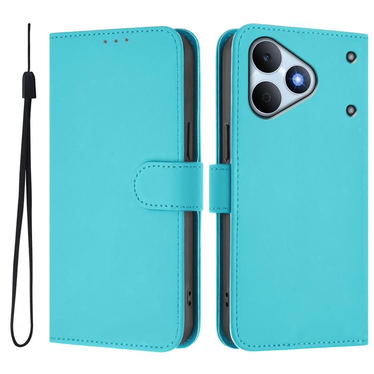 For Realme Note 80 4G Global Skin Feel Solid Color Leather Phone Case with Lanyard