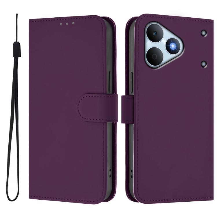 For Realme Note 80 4G Global Skin Feel Solid Color Leather Phone Case with Lanyard