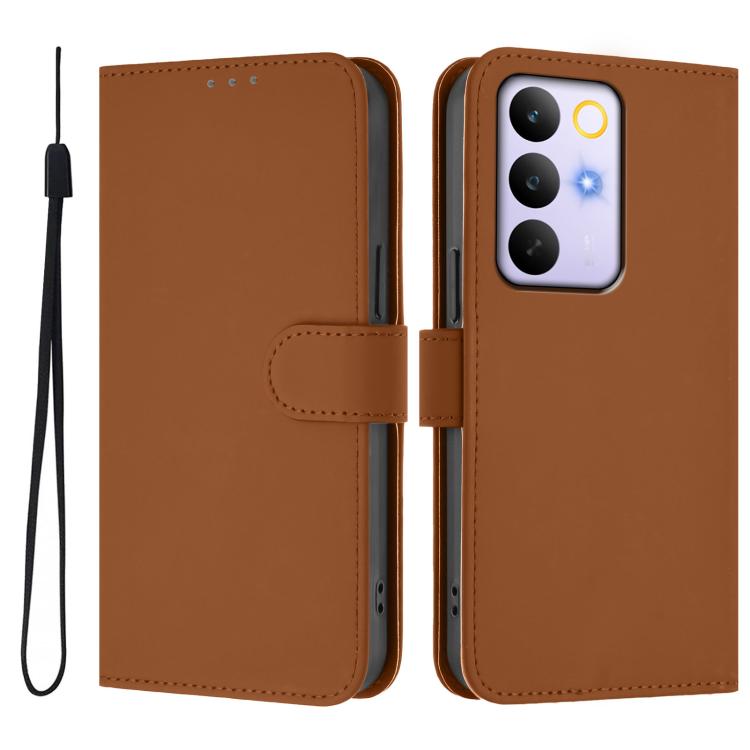 For Realme C83 5G india / C85 5G Skin Feel Solid Color Leather Phone Case with Lanyard