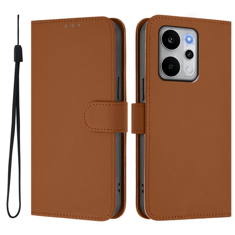 For Realme P4 Power 5G Skin Feel Solid Color Leather Phone Case with Lanyard