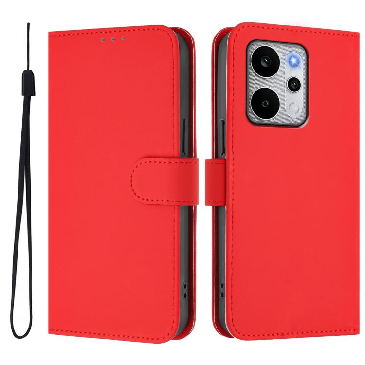 For Realme P4 Power 5G Skin Feel Solid Color Leather Phone Case with Lanyard