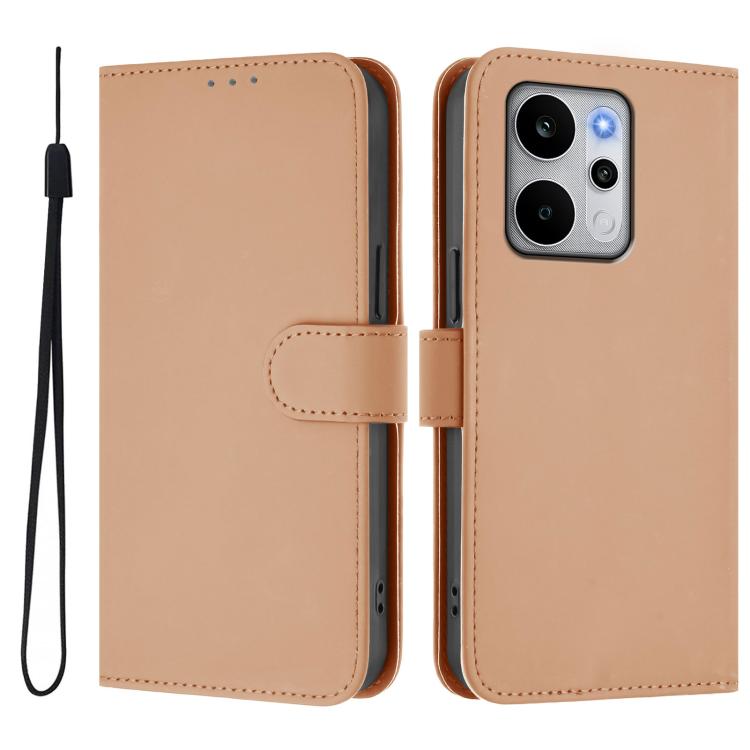 For Realme P4 Power 5G Skin Feel Solid Color Leather Phone Case with Lanyard