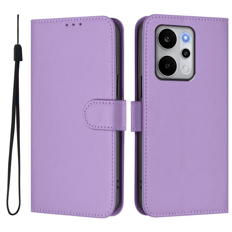 For Realme P4 Power 5G Skin Feel Solid Color Leather Phone Case with Lanyard