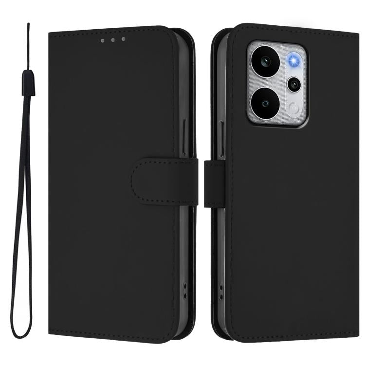For Realme P4 Power 5G Skin Feel Solid Color Leather Phone Case with Lanyard
