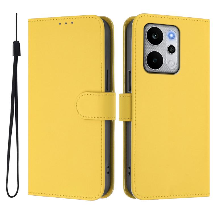 For Realme P4 Power 5G Skin Feel Solid Color Leather Phone Case with Lanyard