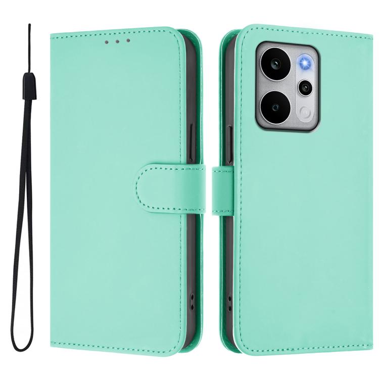 For Realme P4 Power 5G Skin Feel Solid Color Leather Phone Case with Lanyard