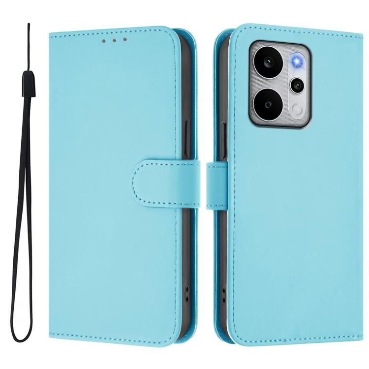 For Realme P4 Power 5G Skin Feel Solid Color Leather Phone Case with Lanyard